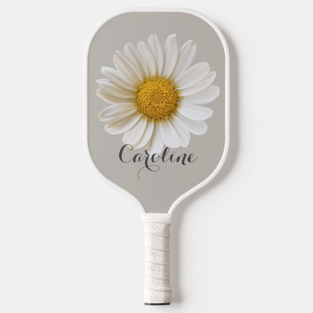 White Daisy mit Individuelle Name Gray Pickleball Schläger (Vorderseite)