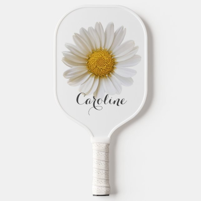 White Daisy mit Individuelle Name White Pickleball Schläger (Vorderseite)