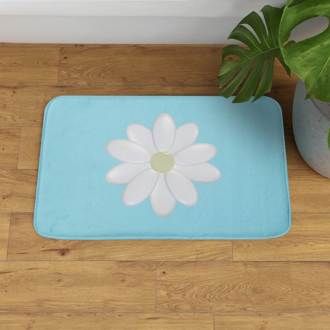 White Daisy Modern Aqua Blue Bath Mat Badematte (A pretty daisy bath mat in aqua blue. Available in 3 sizes - small, medium and large.)