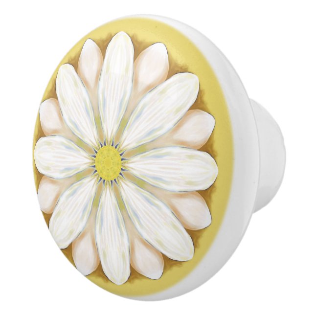 White Daisy on Golden Yellow Keramikknauf (Rechts)