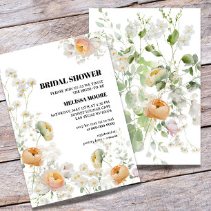 White Daisy, Peach Floral Bridal Shower Invitation