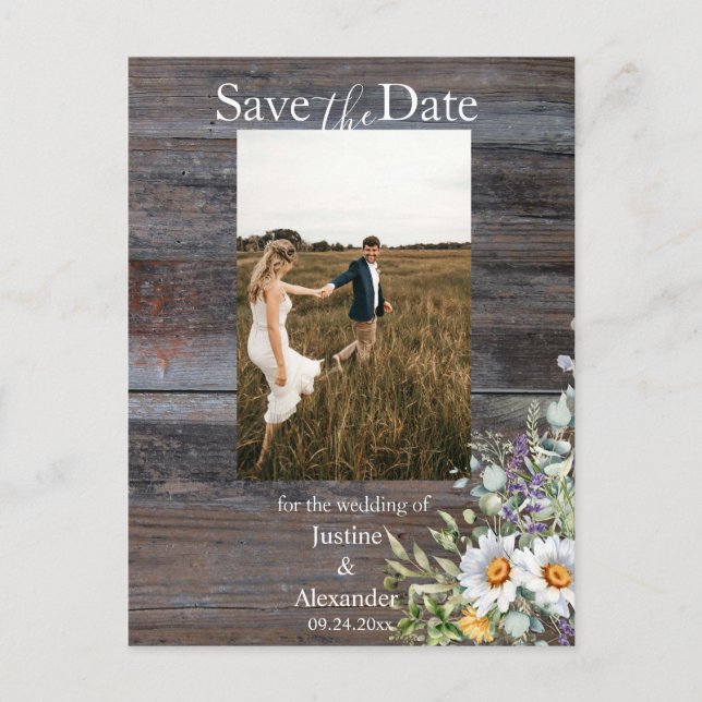 White Daisy Save the Date Foto Postkarte (Vorderseite)