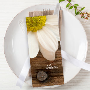 White Daisy und Barn Wood Country Wedding Menü Menükarte