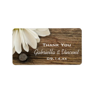 White Daisy und Barn Wood Wedding Vielen Dank für Adressaufkleber