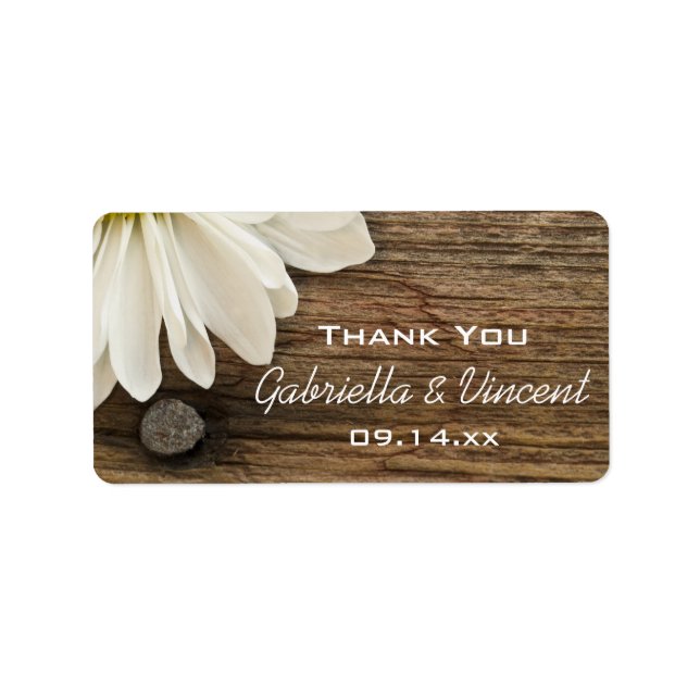White Daisy und Barn Wood Wedding Vielen Dank für  Adressaufkleber (Vorne)