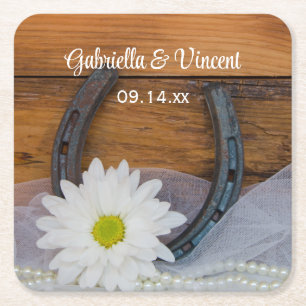 White Daisy und Horseshoe Country Western Wedding Rechteckiger Pappuntersetzer