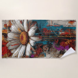 White Daisy Urban Collage Flower Art Strandtuch