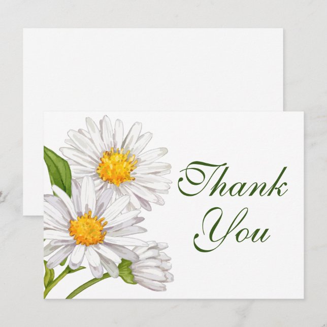 White Daisy Watercolor Sommer Floral Vielen Dank Dankeskarte (Vorne/Hinten)