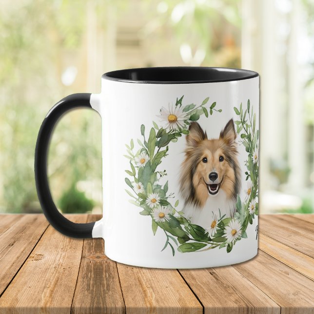 White Daisy Wreath Collie Dog Tasse (Von Creator hochgeladen)
