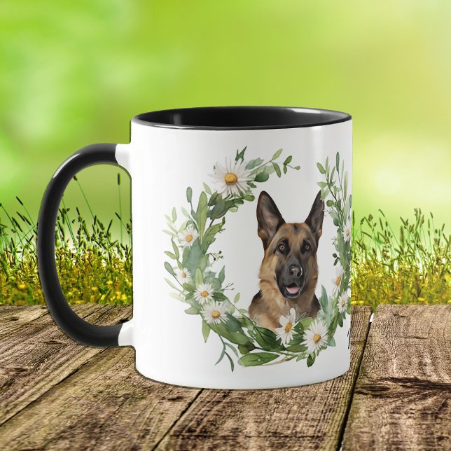 White Daisy Wreath German Shepherd Dog Tasse (Von Creator hochgeladen)
