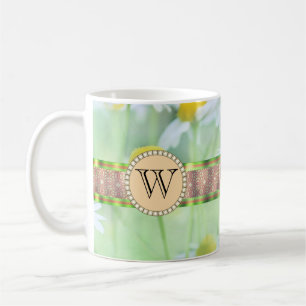 White Daisy's in Green Meadow Monogram Kaffeetasse