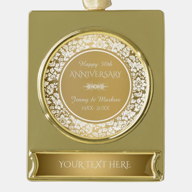 White Damask 50 Jahre Banner-Ornament Gold (Vorderseite)