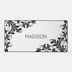 White Damask Black Wirbel Schreibtischunterlage