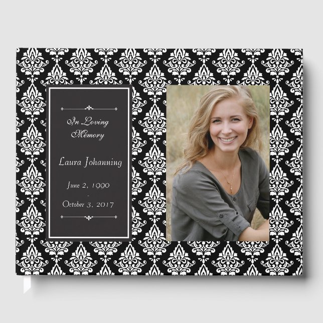 White Damask Foto Funerary Guest Book Gästebuch (Vorderseite)