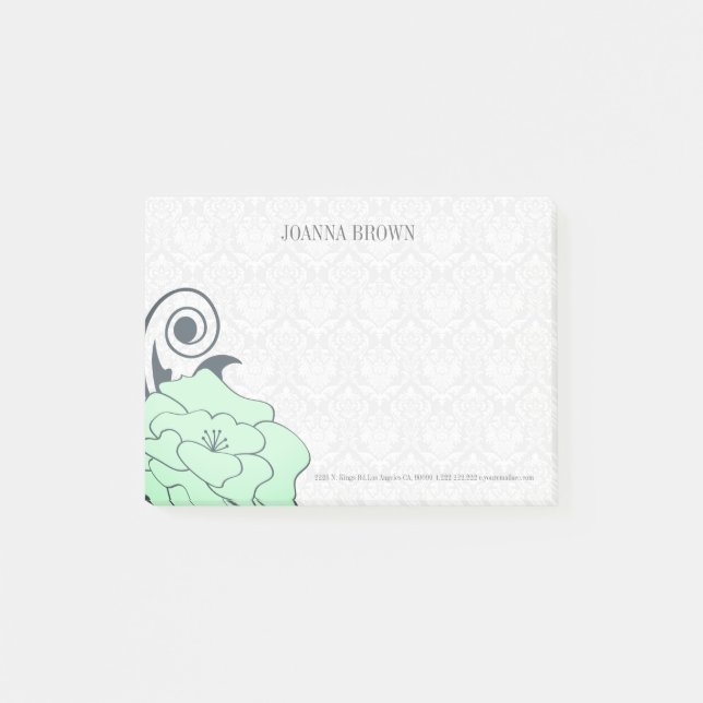 White Damask Green Blume Post-it Klebezettel (Vorderseite)