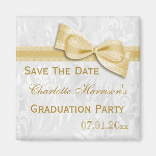 White Damask & Imitats Bow Abschluss Save the Date Magnet
