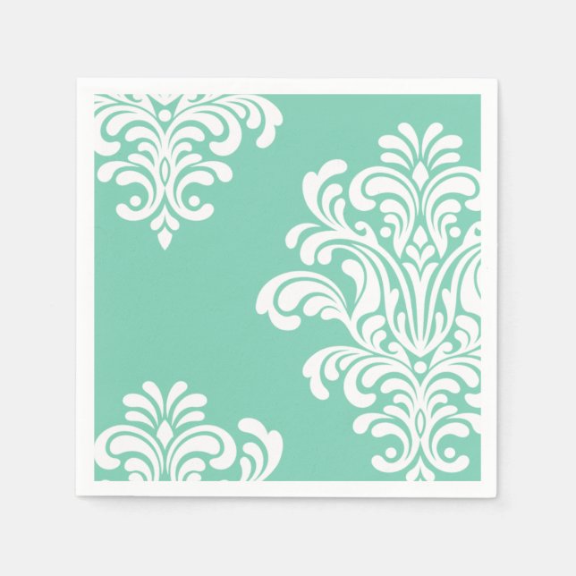 White Damask on Aqua Pattern Serviette (Vorderseite)