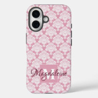White Damask on Dusty Rose Monogram & Name Hübsch