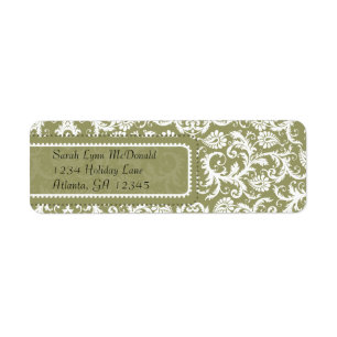 White Damask on Olive Green Gray Rücksendeadresse