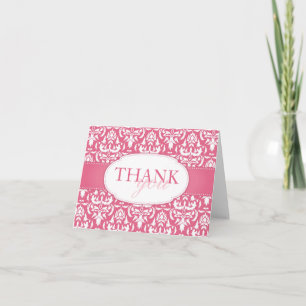 White Damask on Pink Blank Wedding Danke Karte