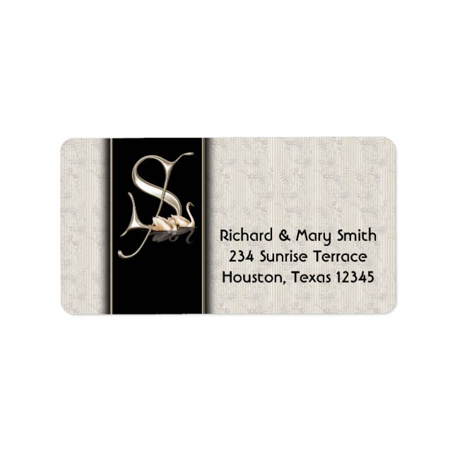 White Damask Swaps Letter S Monogram Address Label Adressaufkleber (Vorne)