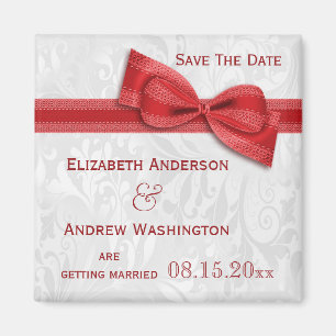 White Damask und Red Imitats Bow Magnet