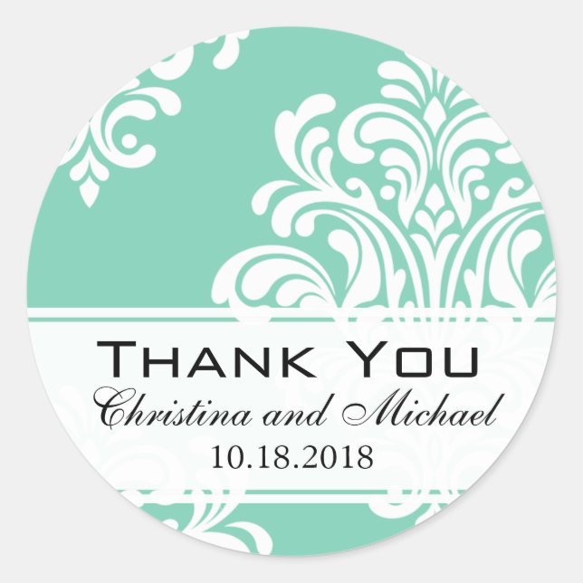 White Damask Wedding Vielen Dank Runder Aufkleber (Vorderseite)