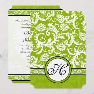 White Damask Wirbel Apple Green Wedding Einladung