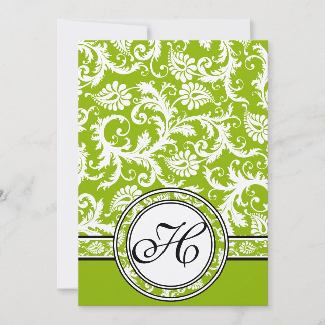 White Damask Wirbel Apple Green Wedding Einladung (Vorderseite)