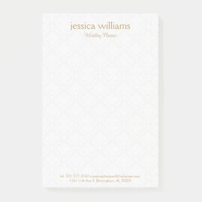 White Damasks Background Gold Typography Post-it Klebezettel (Vorderseite)