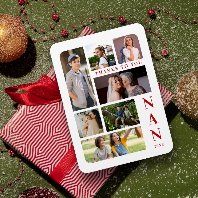 White & Dark Red Classic 7 Multi Photos Collage Magnet (White & Dark Red Classic 7 Multi Photos Collage for Thankful Family Magnet.)