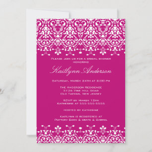 White & Deep Pink Damask Bridal Dusche Einladung
