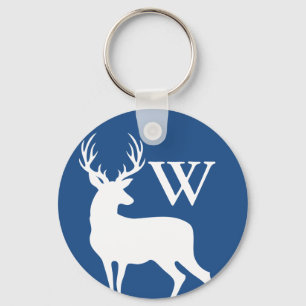 White Deer Buck Silhouette Weißer Anfangsbuchstab Schlüsselanhänger