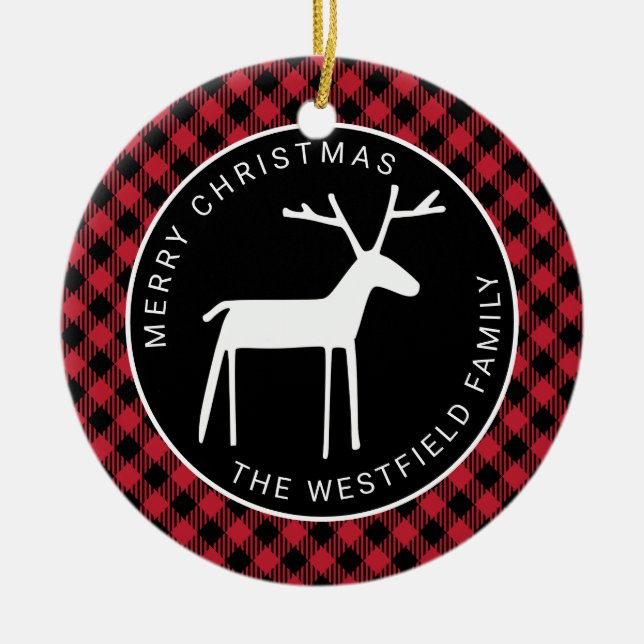 White Deer Red Buffalo Kariert Frohe Weihnachtsnam Keramik Ornament (Vorne)