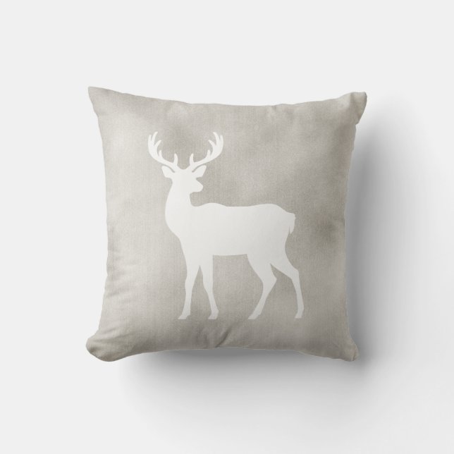 White Deer Silhouette On Faux Velvet Texture Kissen (Vorderseite)