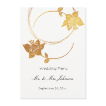 White Delicate Gold Floral Wedding Menü