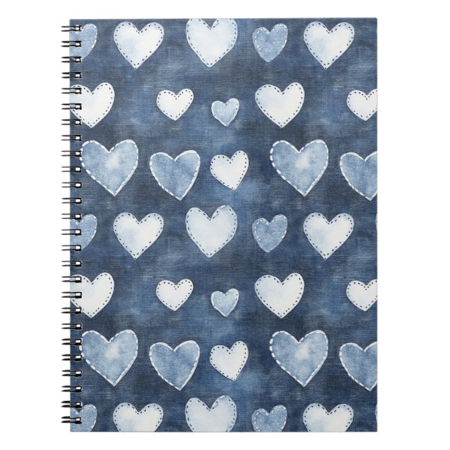White Denim Blue Hearts Notizblock (Vorderseite)