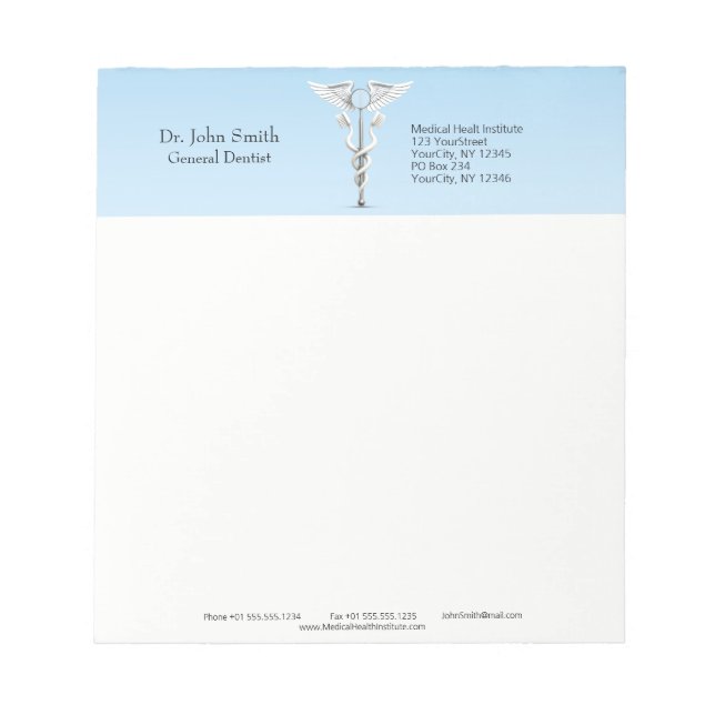 White Dental Mirror Caduceus Toothbrush Medical Notizblock (Vorderseite)
