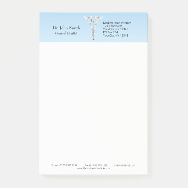 White Dental Mirror Toothbrush Caduceus Medical Post-it Klebezettel (Vorderseite)