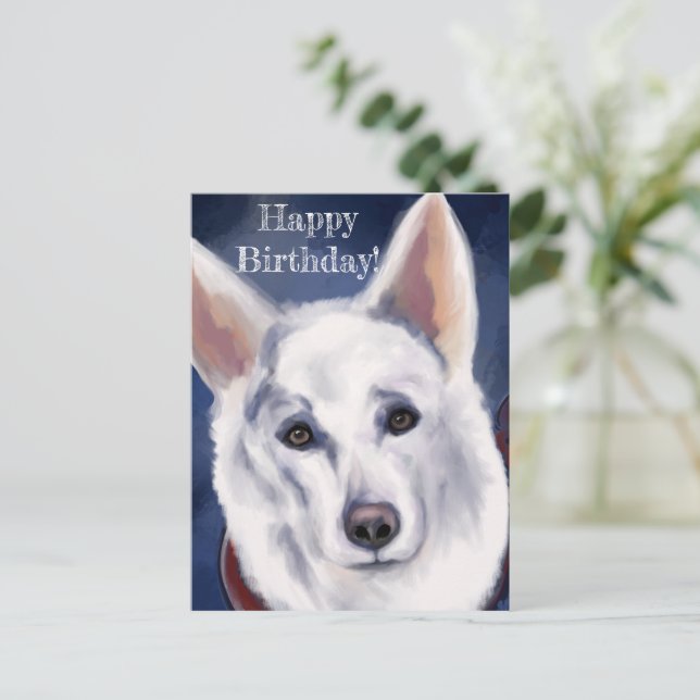 WHITE DEUTSCHE SHEPHERD POSTKARTE (Stehend Vorderseite)