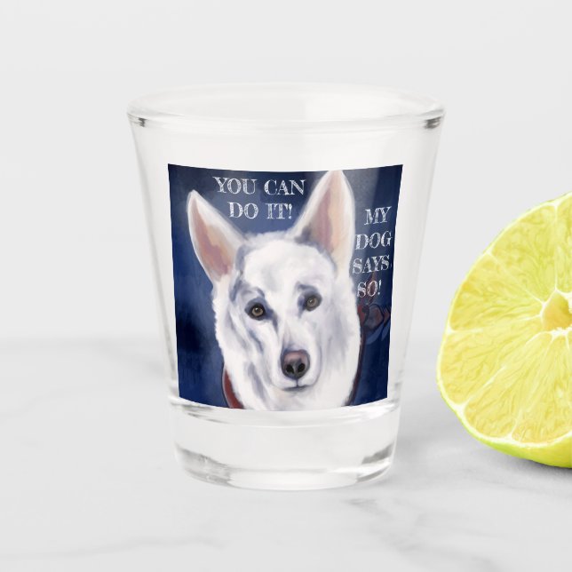 WHITE DEUTSCHE SHEPHERD SCHNAPSGLAS (Vorderseite)