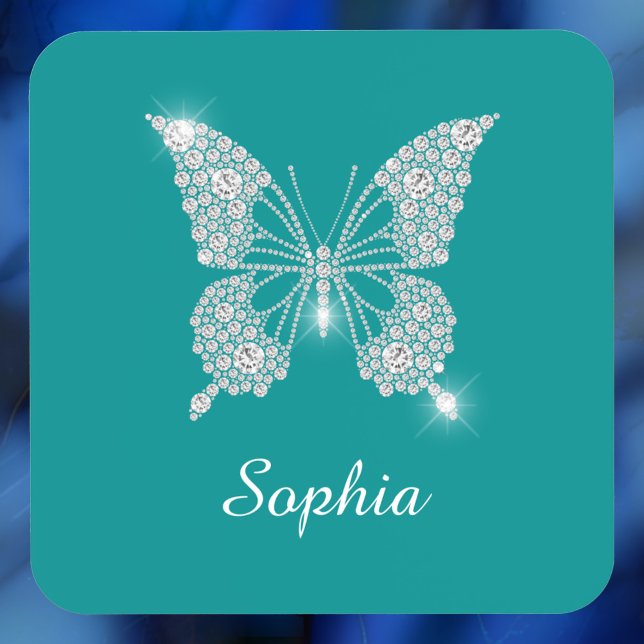 White Diamond Butterfly, Script Name, Deep Aquamar Getränkeuntersetzer (Von Creator hochgeladen)