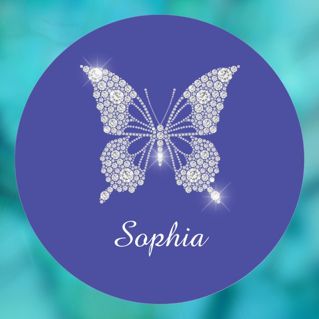 White Diamond Butterfly, Script Name, Deep Blue Runder Aufkleber (Von Creator hochgeladen)