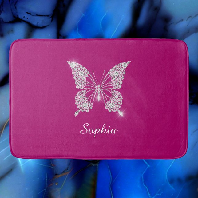 White Diamond Butterfly, Script Name, Deep Fuchsia Badematte (Von Creator hochgeladen)
