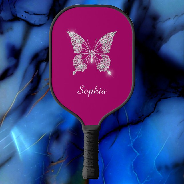 White Diamond Butterfly, Script Name, Deep Fuchsia Pickleball Schläger (Von Creator hochgeladen)