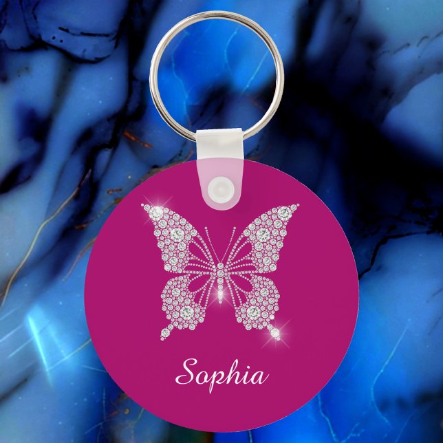 White Diamond Butterfly, Script Name, Deep Fuchsia Schlüsselanhänger (Von Creator hochgeladen)