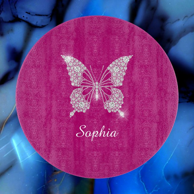 White Diamond Butterfly, Script Name, Deep Fuchsia Schneidebrett (Von Creator hochgeladen)