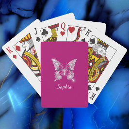 White Diamond Butterfly, Script Name, Deep Fuchsia Spielkarten