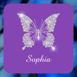 White Diamond Butterfly, Script Name, Lila Rechteckiger Pappuntersetzer