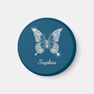White Diamond Butterfly, Script Name, Ocean Blue Magnet